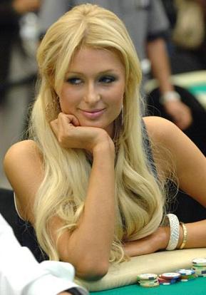 Paris Hilton playing Texas Holdem poker