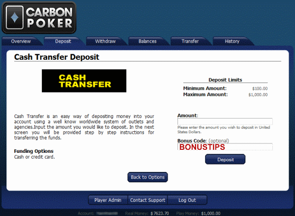 Carbon Poker Bonus Code first deposit