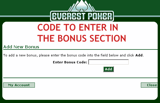 Everest Poker Signup Bonus Code