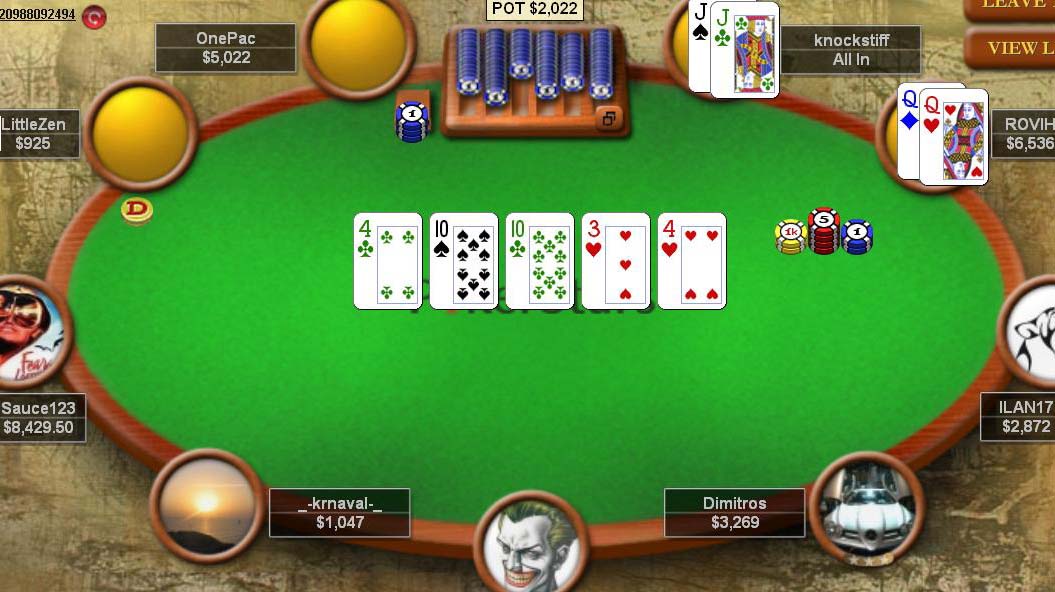 a table of texas holdem poker at Pokerstars